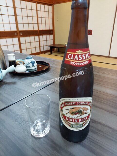 福井県今庄の川端屋、夕食の瓶ビール