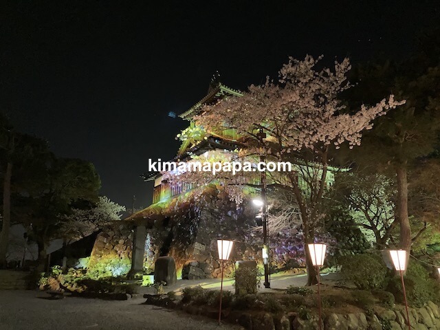 桜の季節、丸岡城のプロジェクションマッピング