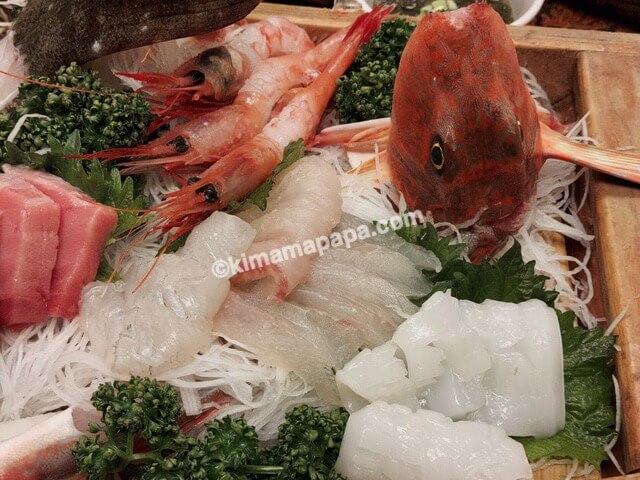 福井県美浜町の入舟、夕食の白身魚のお刺身