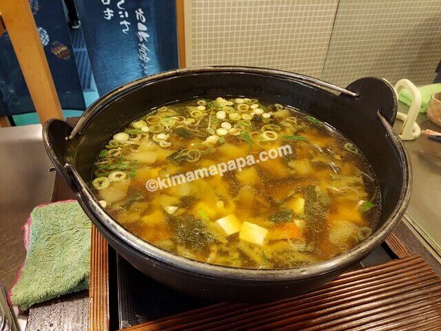 福井県鯖江第一ホテル、朝食の野菜たっぷりお味噌汁
