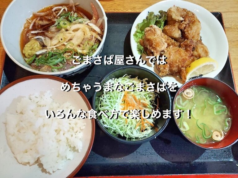 福岡県福岡市の博多ごまさば屋、ごまさばと鶏の唐揚げ定食