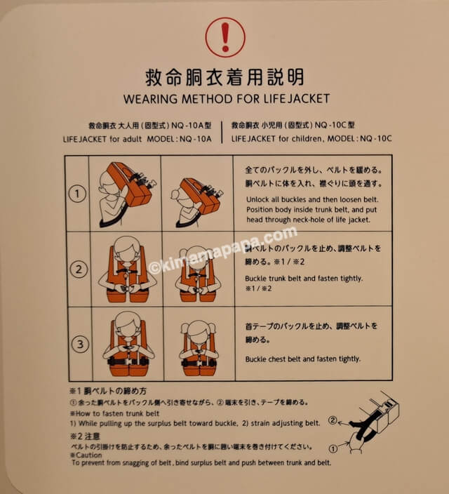 小樽港→新潟港の新日本海フェリーらべんだあ、ステートルームAの救命胴衣着用説明