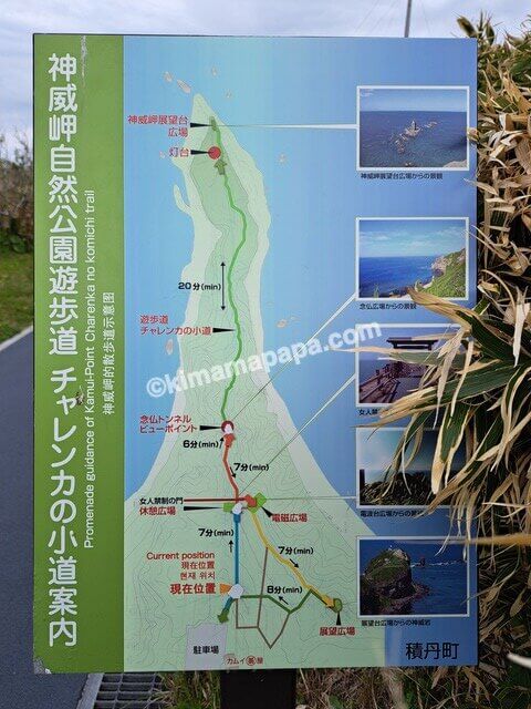 北海道積丹町、神威岬のチャレンカの小道案内
