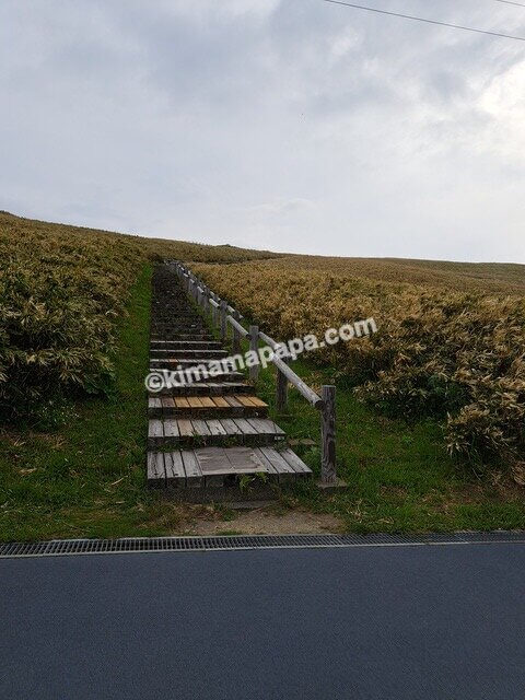 北海道積丹町、神威岬の駐車場から展望広場への階段