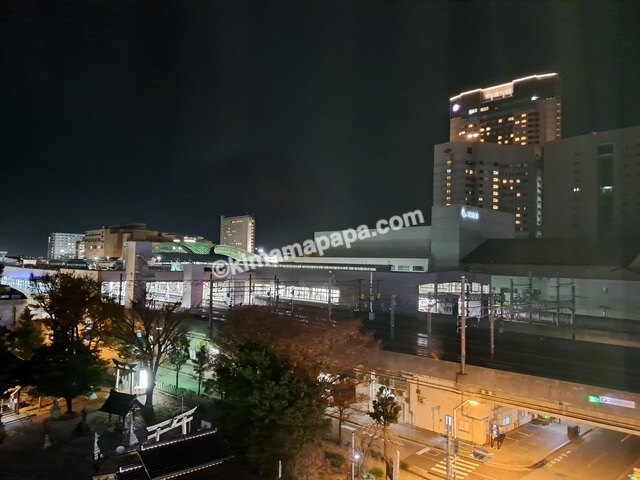 石川県金沢市のダイワロイネットホテル金沢駅西口、スーペリアダブルルームから見える金沢駅