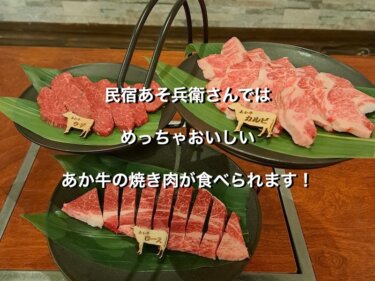 熊本県阿蘇市のあそ兵衛、夕食のあか牛焼肉