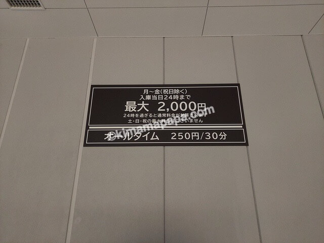 大阪市中央区、ザ ロイヤルパークホテル アイコニックの駐車場料金