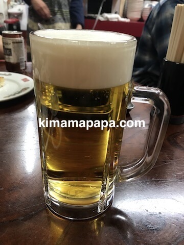 大阪府池田、かどや飯店の生ビール
